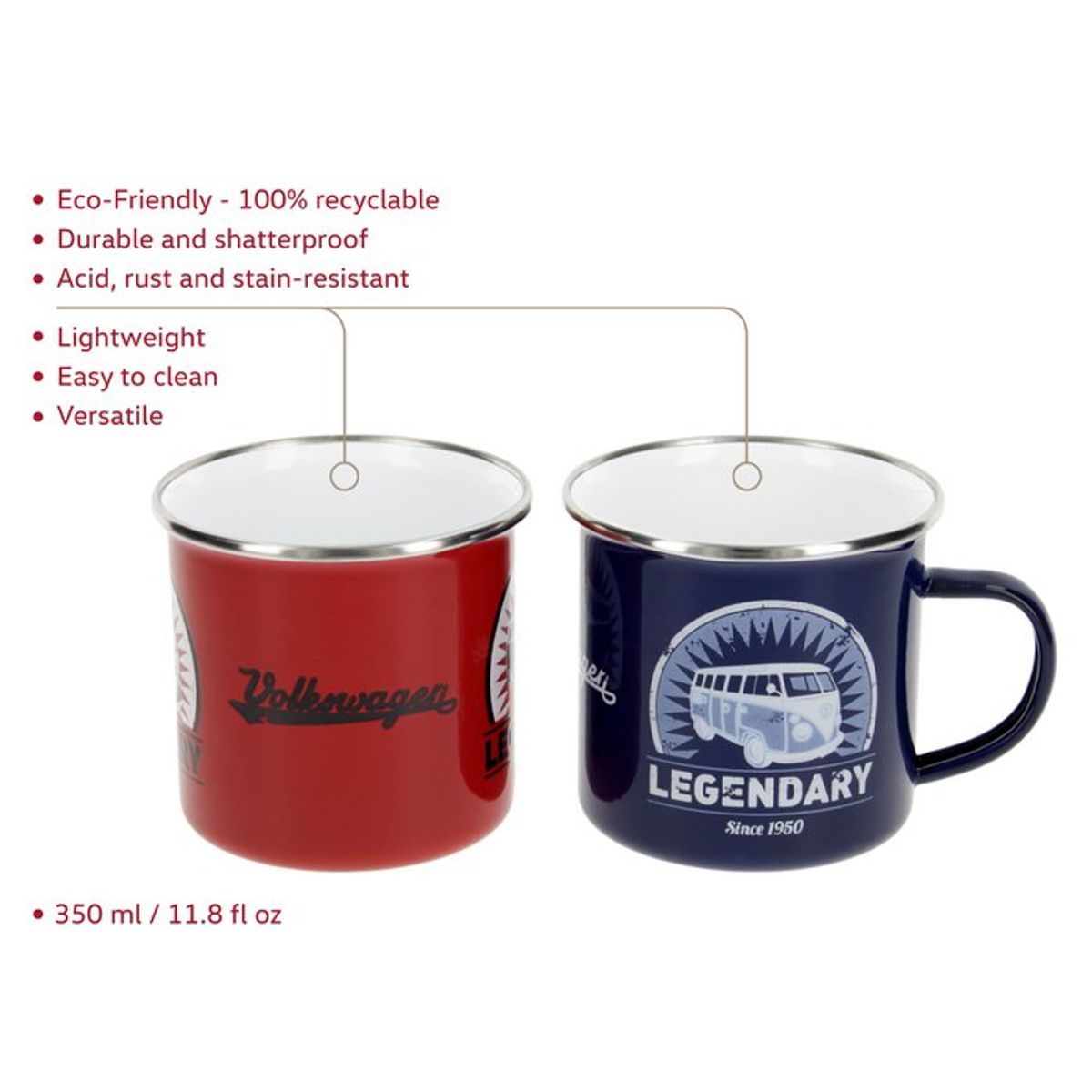 Volkswagen VW T1 Bus Enamel Mug 2-pc Set 350ml in Gift Box
