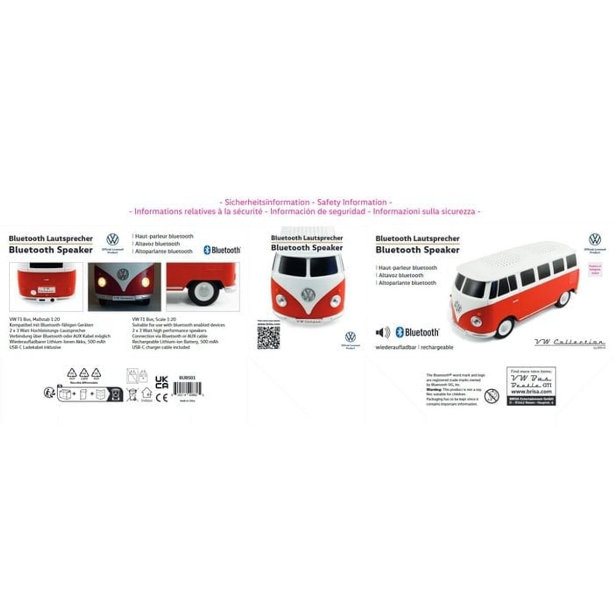 Volkswagen VW T1 Bus Bluetooth Speaker in Gift Box - Red