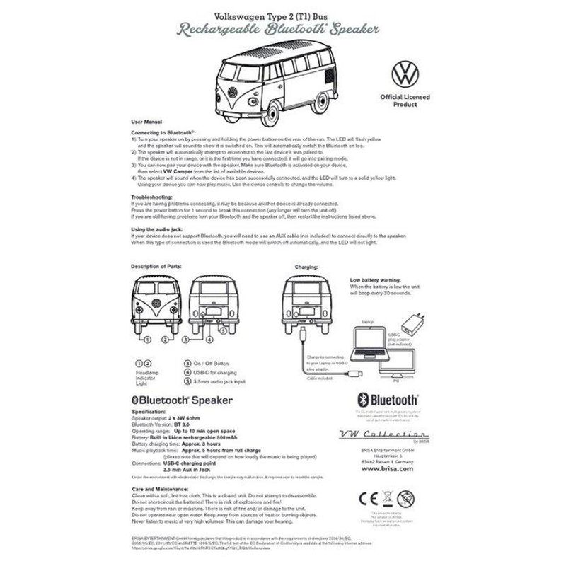 Volkswagen VW T1 Bus Bluetooth Speaker in Gift Box - Blue