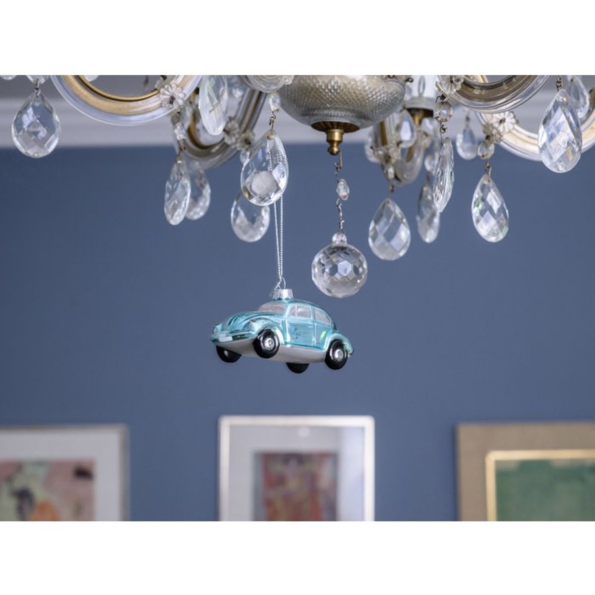 Volkswagen VW Beetle Glass Decoration / Christmas Ornament in Gift Box - Blue