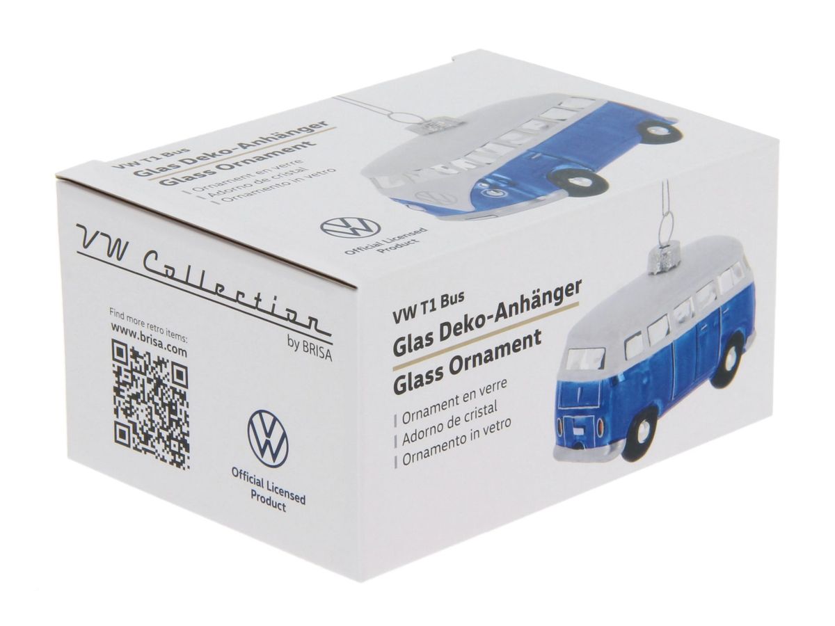 VW T1 Bulli Bus decorative pendant & glass Christmas ornament in gift box-Blue